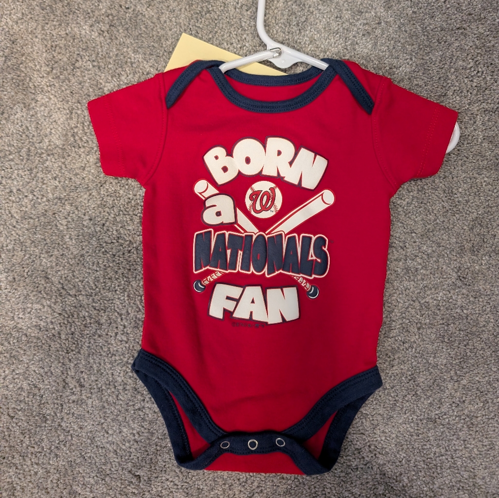 Genuine Merchandise Red  Navy Born A Nationals Fan Baby OnePiece